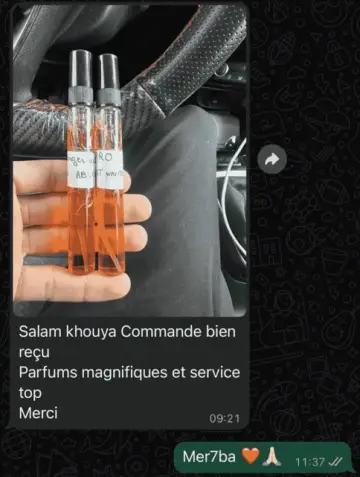 Message WhatsApp d'un client avec la photo de sa commande MYF