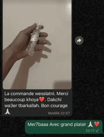 Message WhatsApp d'un client avec la photo de sa commande MYF