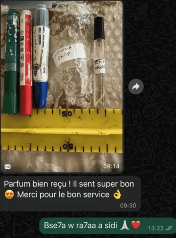 Message WhatsApp d'un client avec la photo de sa commande MYF
